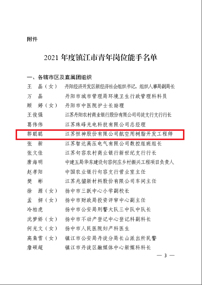 恒神股份郭聪聪获“镇江市青年岗位能手”声誉称呼 -  江苏恒神股份有限公司